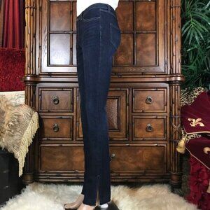 G.I.L.I. Dark Wash Side Slit Dropped Raw Edge Bootcut Stretch Jean
